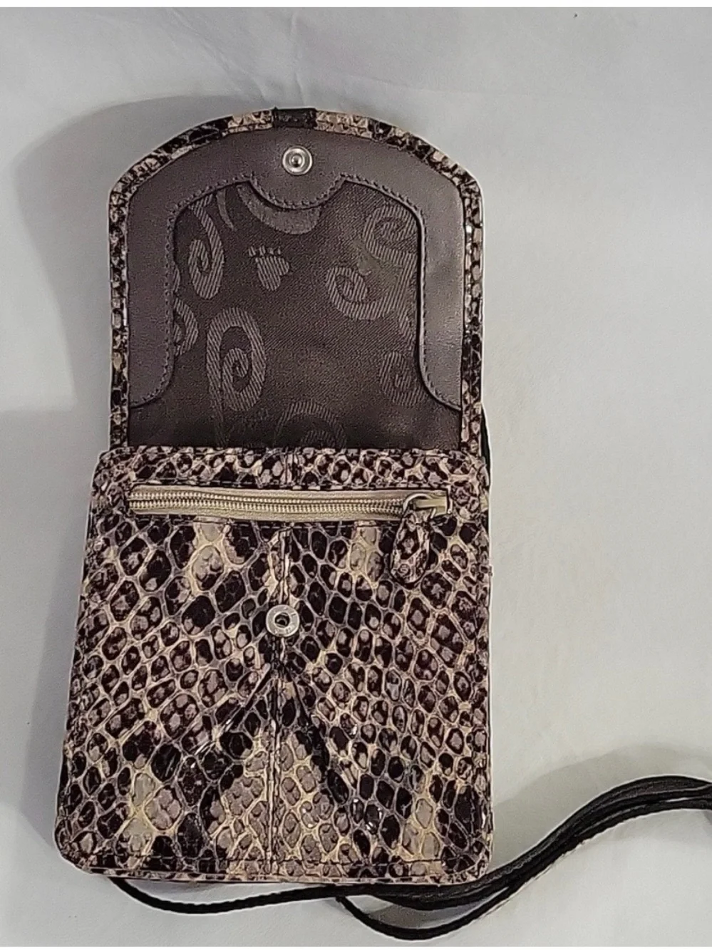 Brighton Brown and Cream Snakeskin Crossbody Bag